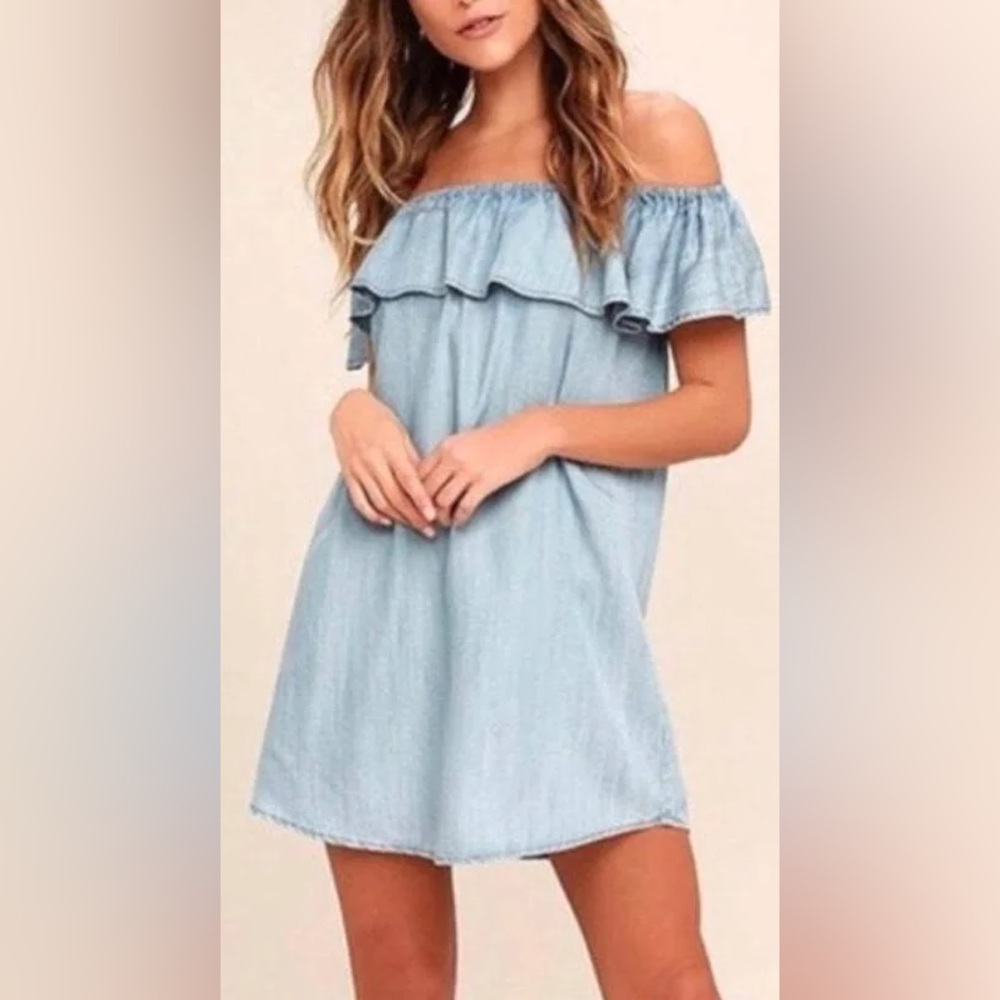 Lulus Off-Shoulder Light Blue Dress